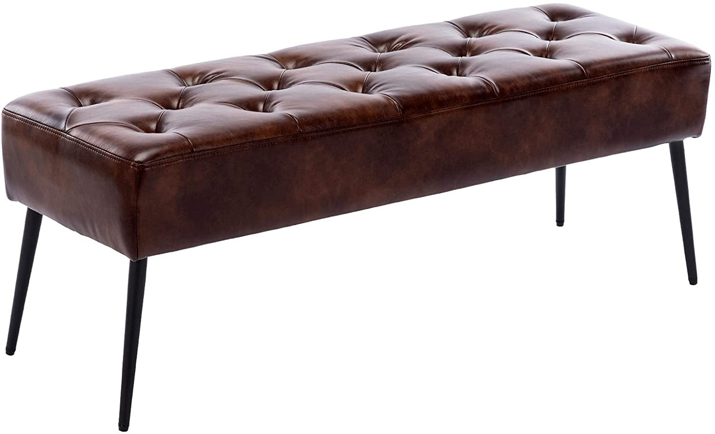 Button-Tufted Ottoman Bench, Upholstered Bedroom Benches Footrest Stool Dining Bench Leather Accent Bench for Entryway Dining Room Living Room Bedroom End of Bed, Dark Brown