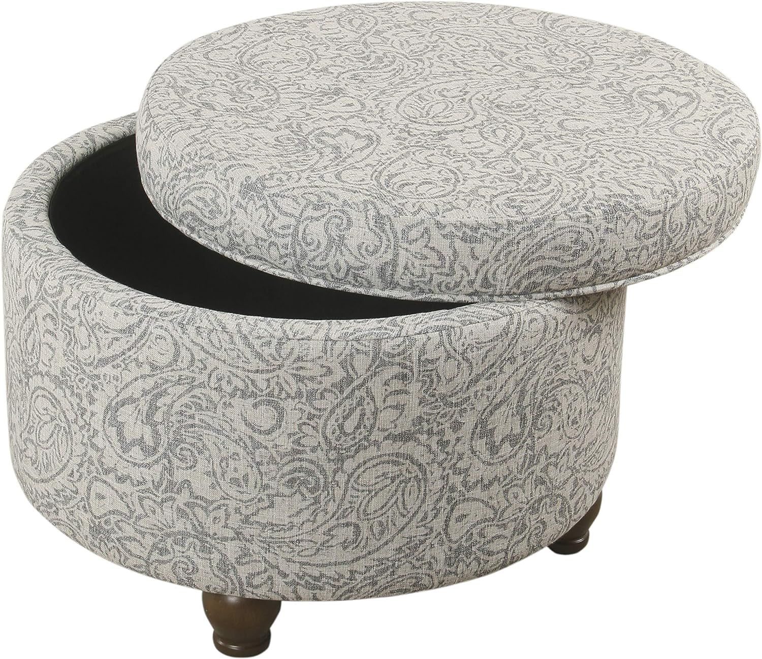 Home Decor | Upholstered round Storage Ottoman | Ottoman with Storage for Living Room & Bedroom, Gray Floral