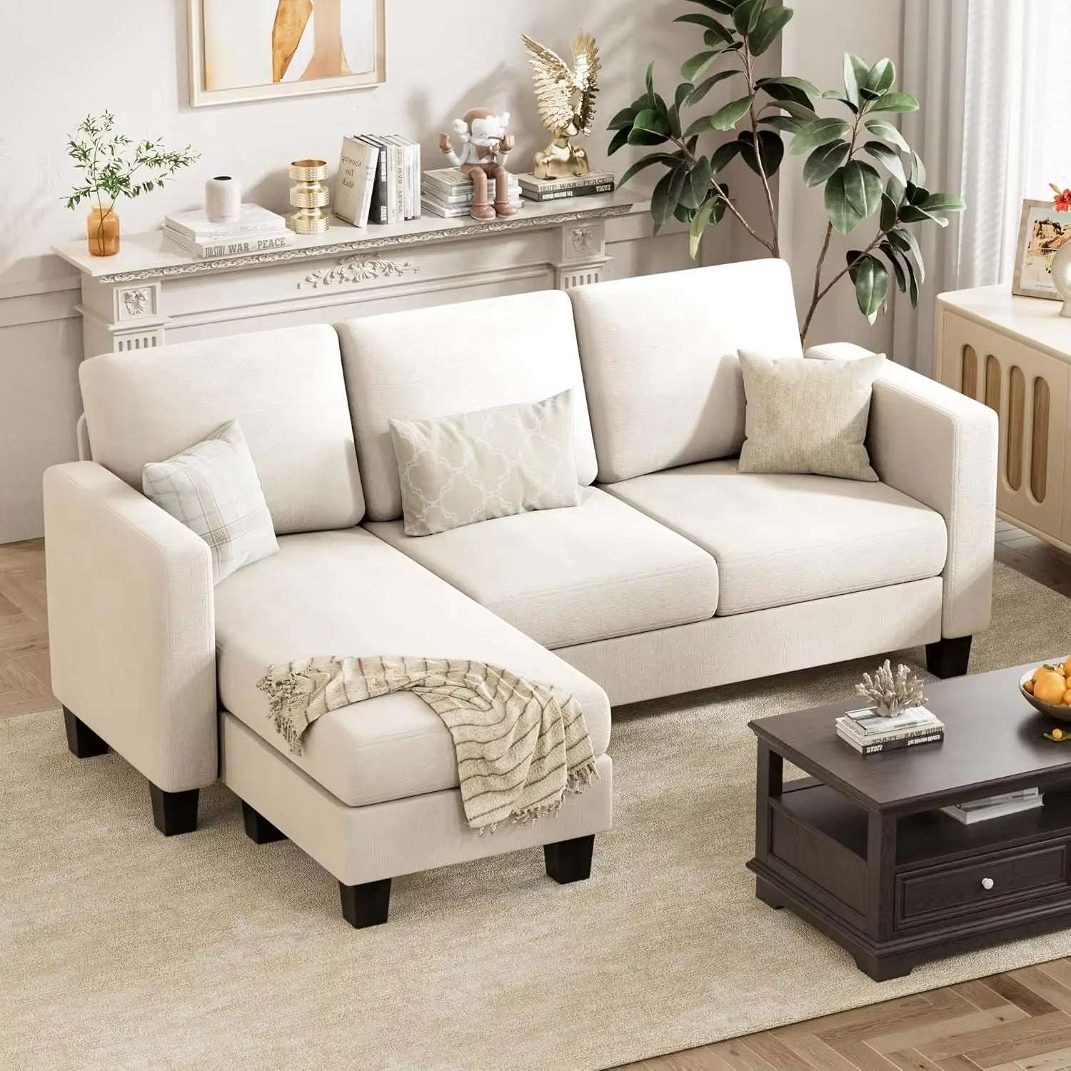 Convertible Sectional Sofa Couch, 3 Seat L-Shaped Sofa 